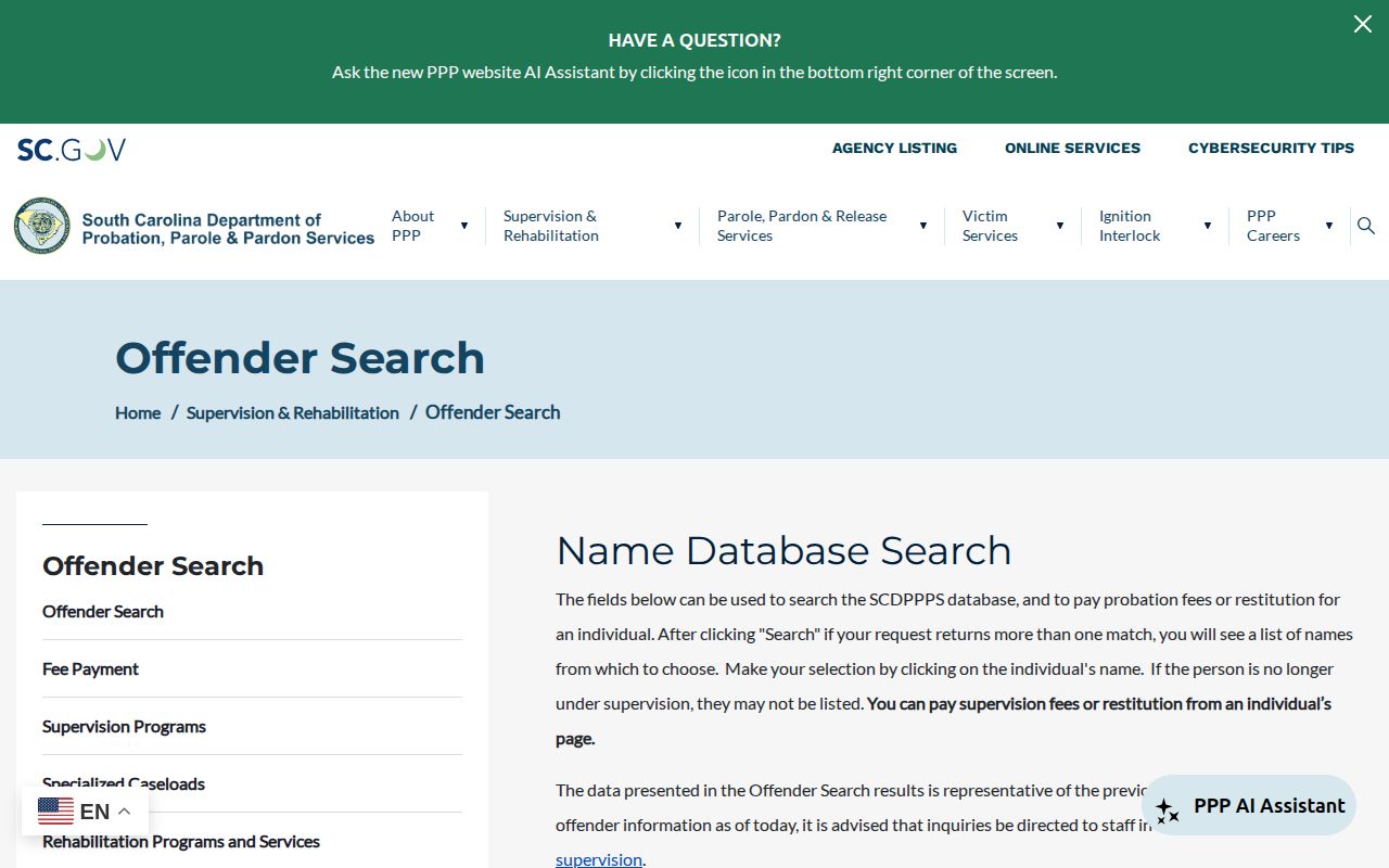 Charleston County post-release supervision offender search