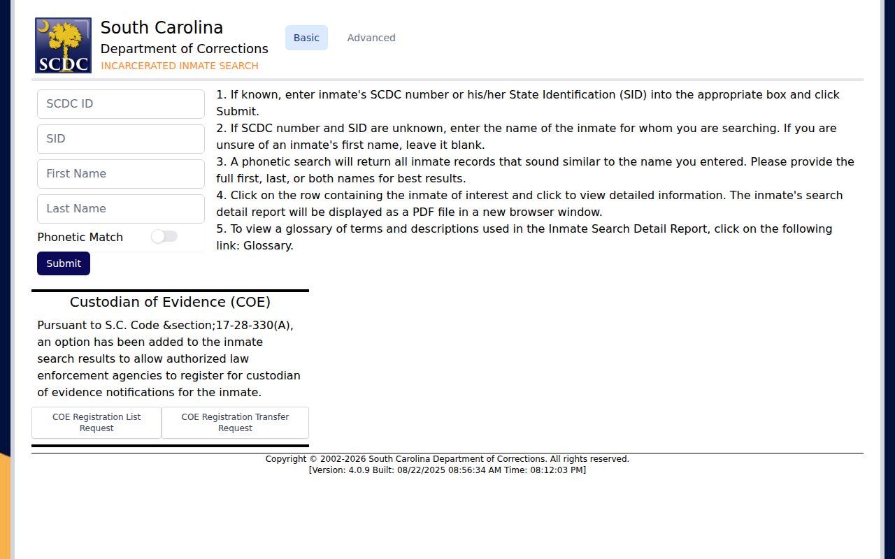 South Carolina SCDC search for Charleston County release records